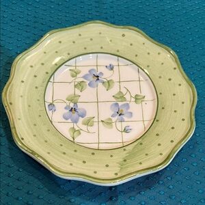 Springtime Green and White Floral Trinket Dish/Spoon Rest w/Small purple flowers